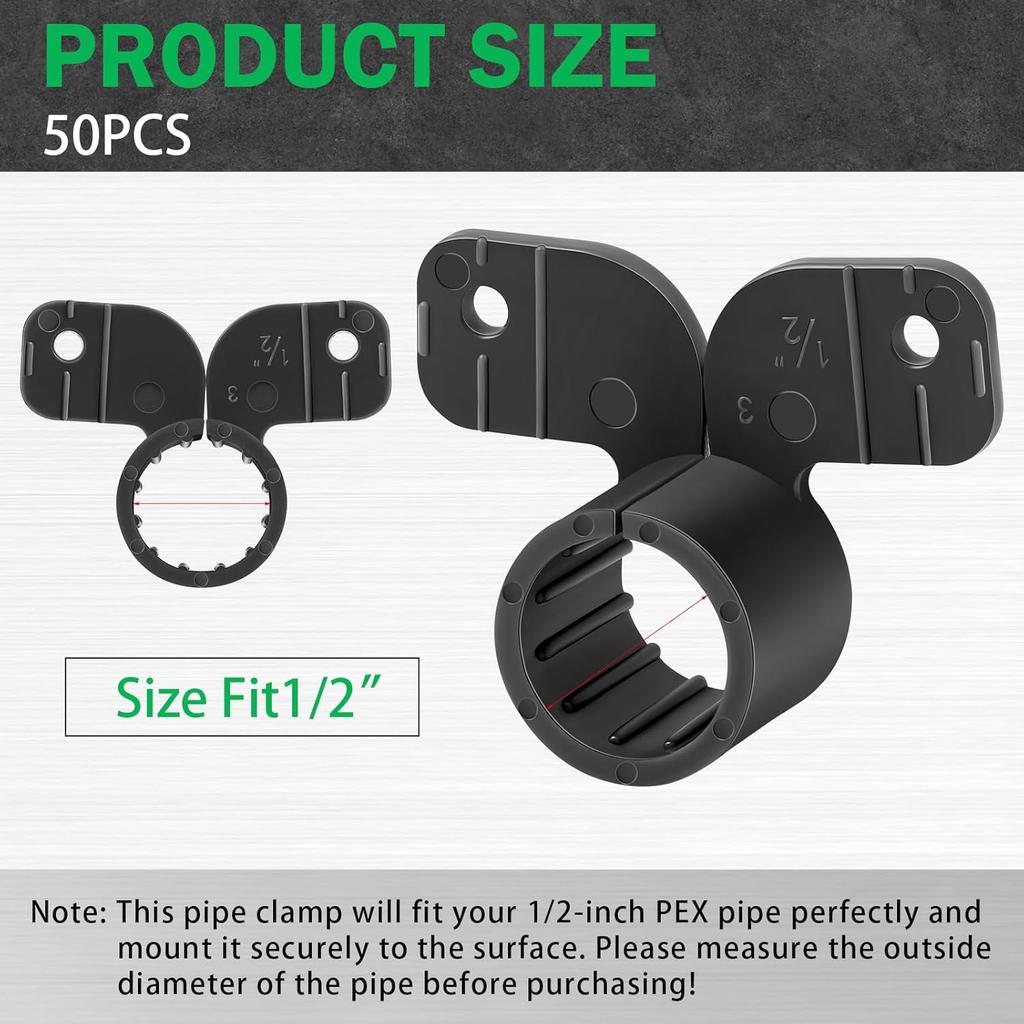 50 Pack Heavy Duty Plastic Pipe Clamp For PEX CPVC Copper Piping 1/2 3/4Inch FOR IDEAL For Water Supply And Heating Systems