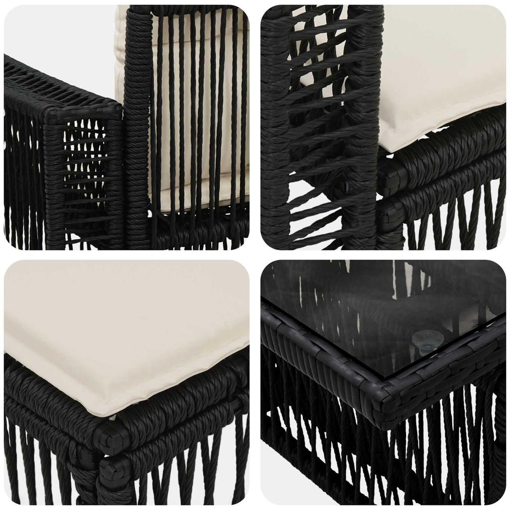 Garden Sofa Set 6 Pieces Black and Cream White Poly Rattan