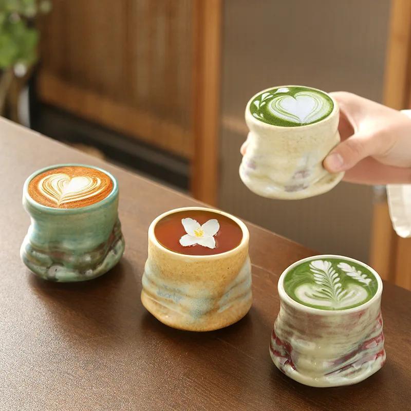 Stoneware Espresso Cup Retro Hand-kneaded Pleated Flower Cup Medieval Ceramic Niche Design Afternoon Tea Cup