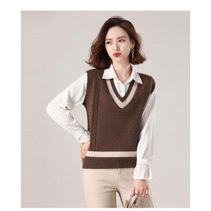 Knitted Vest Women's Fall and Winter New Stitching Fashion Solid Color Versatile Casual Sleeveless Sweater Top