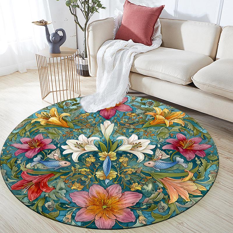 

Flowers pattern round rug,Carpet Rug for Living Room Bedroom Sofa Playroom Decor,Non-slip Floor Mat,Holiday Gifts and Birthday Gifts. 80cmx80cm