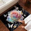 Yousheng 3D Rose Bathroom Rug Realistic Rose And Butterflies Floor Mat Absorbent Non-Slip Rug for Entrance Kitchen Bedroom Living Room