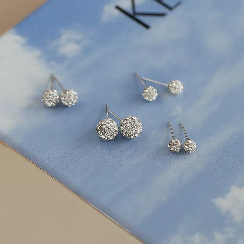 Beixi S925 Sterling Silver Shamballa Round Ball Stud Earrings for Women - 2025 Fashionable Diamond Design. 4mm