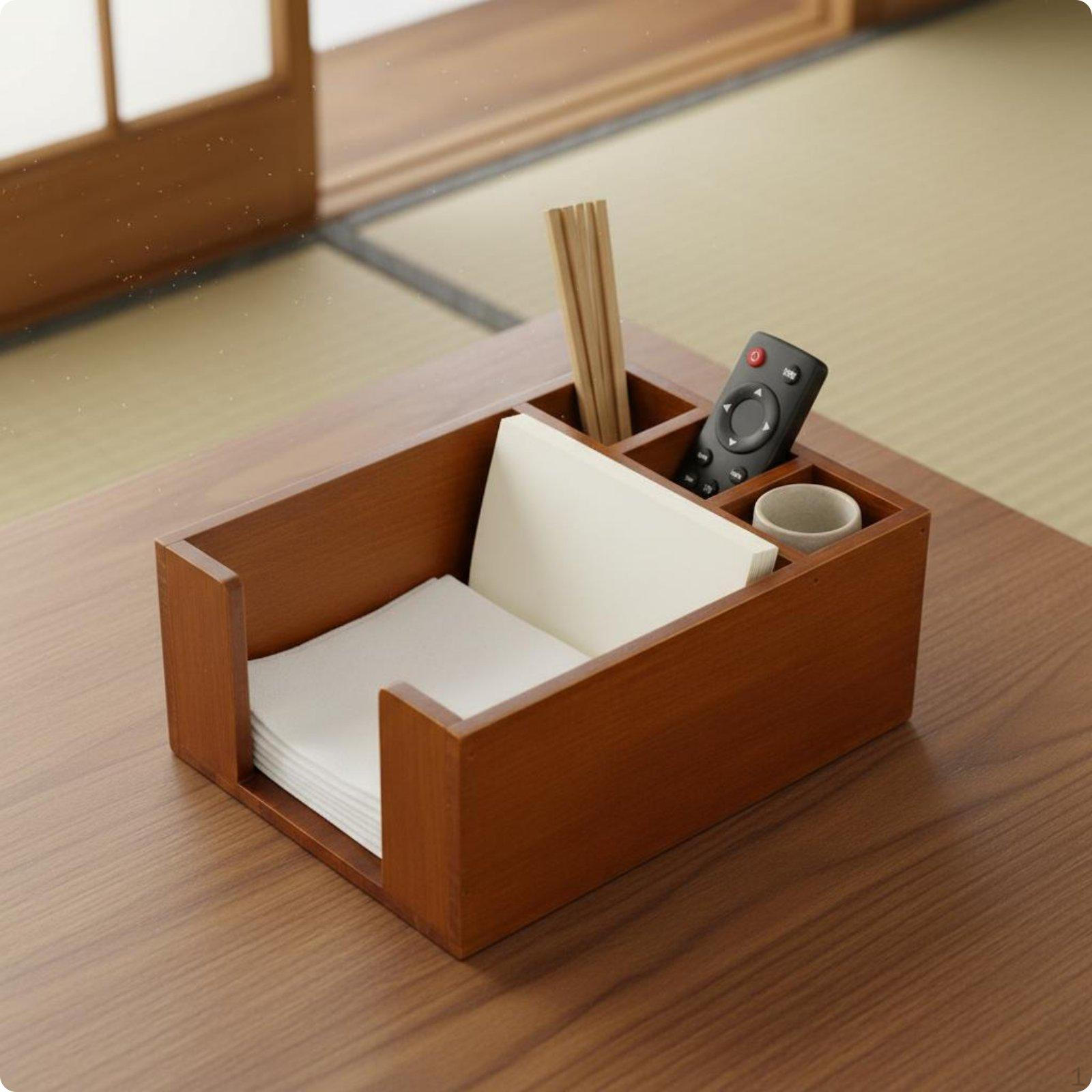 Control Holder Tissue Box Multi Compartment Japanese Style Organizer for Brown