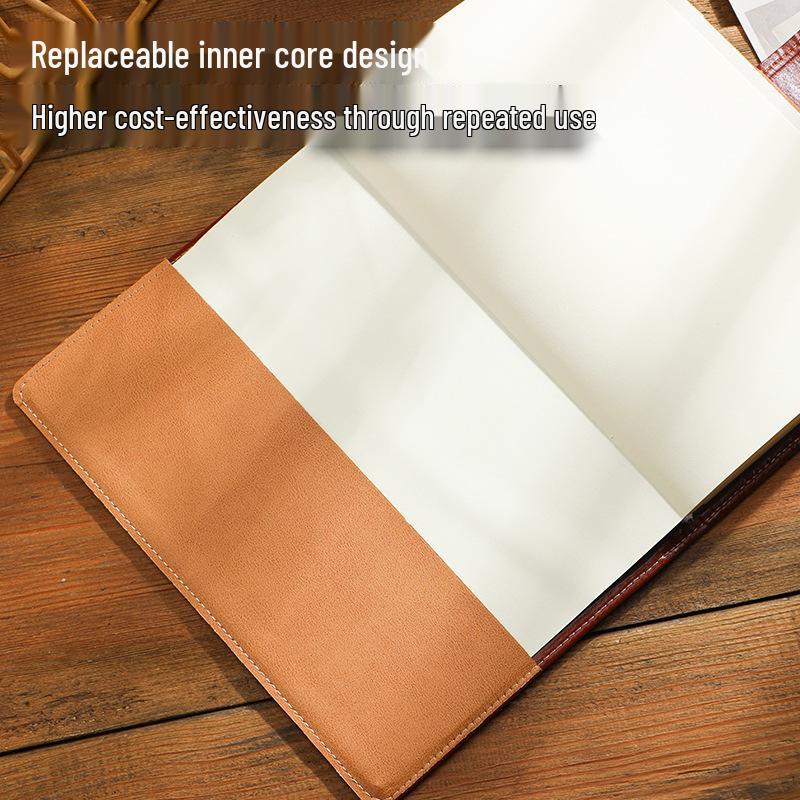 Premium Leather Business Notebook - Customizable Logo, Thickened Cover, Loose-leaf Design, Ideal for Meetings or Creative Journaling