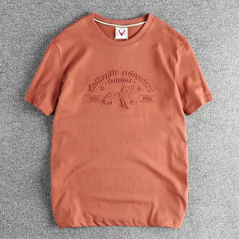 Summer American Retro Short-sleeved O-neck 3D Eagle Printed T-shirt Fashion Simple 100% Cotton Washed Casual Sport Top
