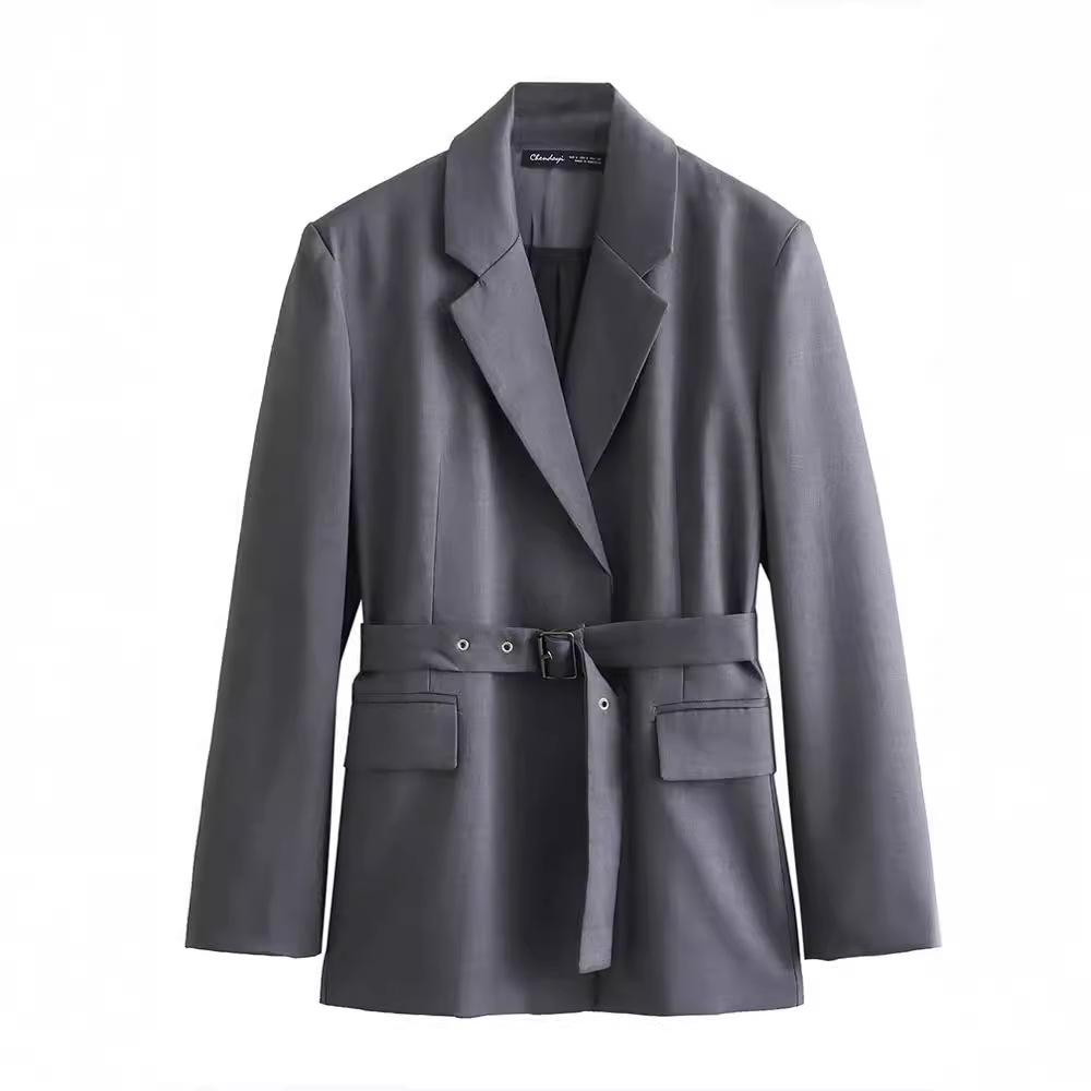 

Для женщин осень-зима 2024 года. Новый сезонный стиль топа идет с ретро-приталенным пиджаком с поясом L серый