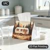 1pc Tissue Box, Flat Style Vintage Camper Warm Autumn Vibe Pattern, 2D Flat Printing, Made from Tough Polyester, Built To Last, Tissue Dispenser, for 