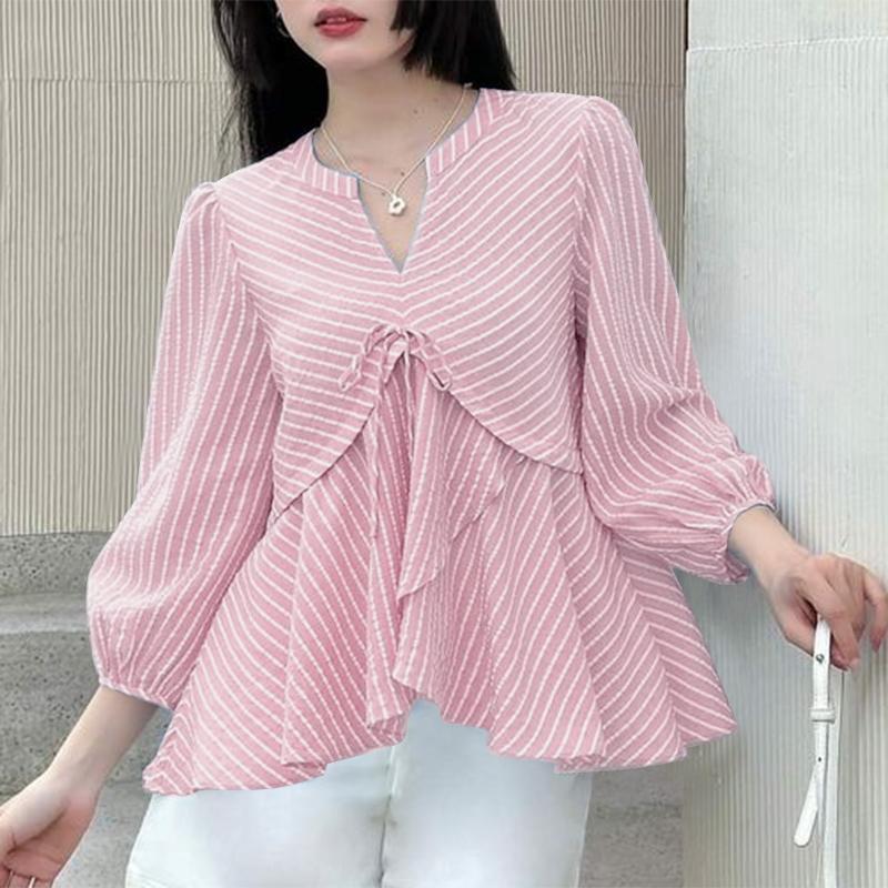 

ZANZEA Женская повседневная блузка в полоску с V-образным вырезом и рукавом 3/4 S розовый