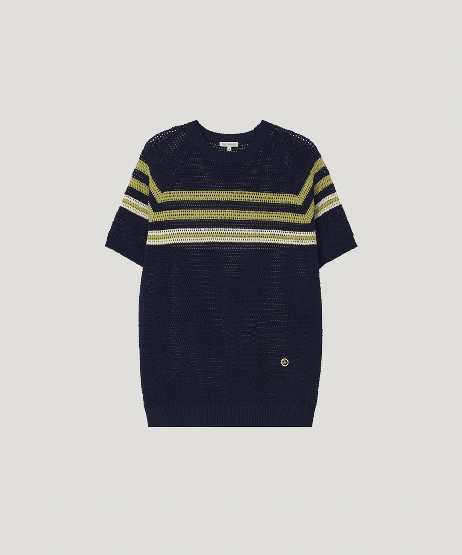 The Dusty White Navy Crochet Stripe Knit M