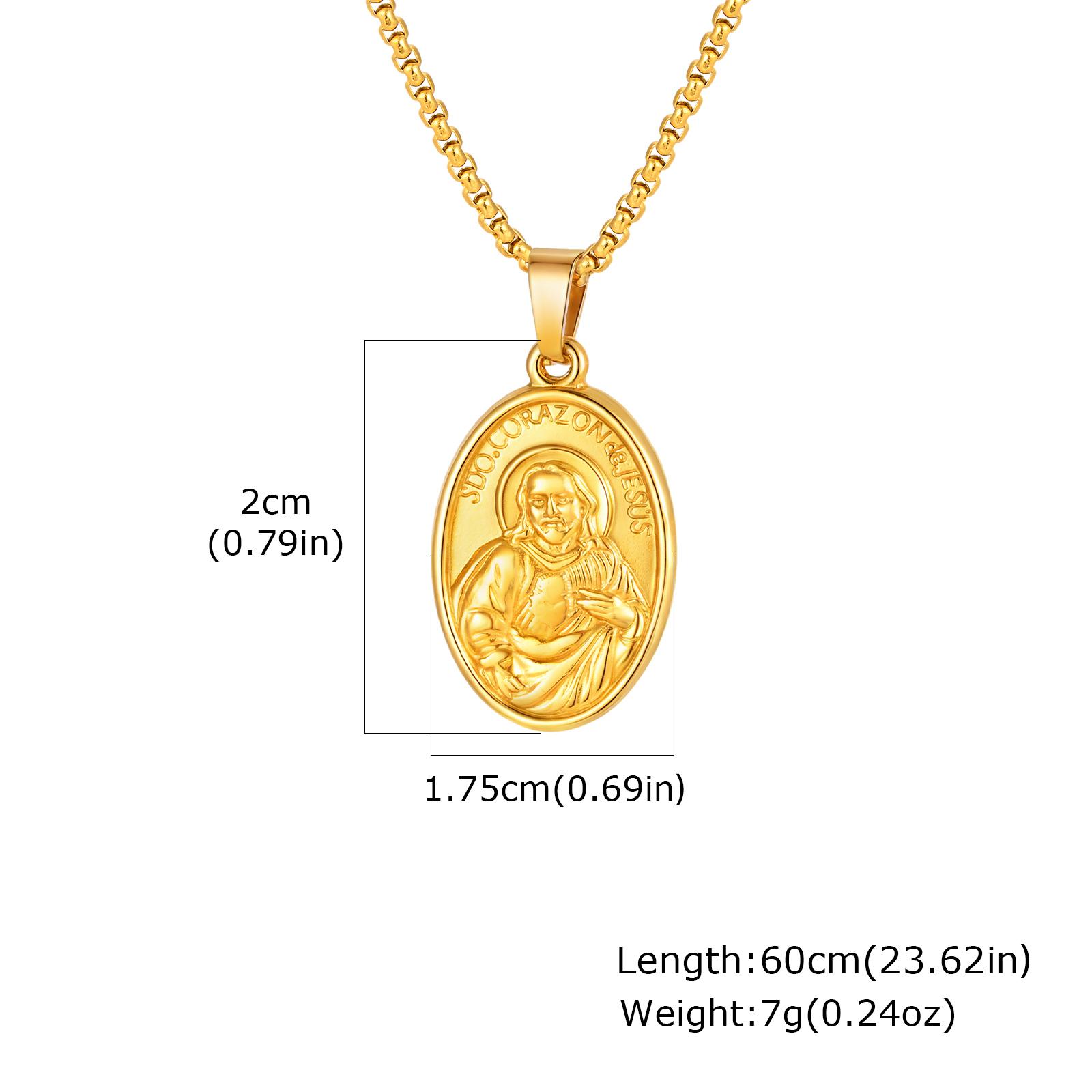 

18K Gold Plated Double Sided Blessed Virgin Mary Necklace for Women Men, Round Pendant Stainless Steel Religious Jewelry Gift