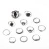 Ring, Retro And Old Point Diamond, Black Gemstone 12-Piece Set, Ring Alloy Jewelry.