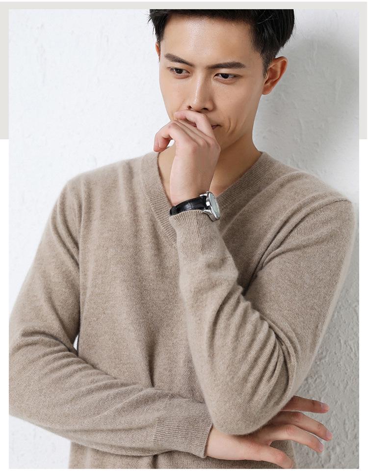 Cross2025 Men's V-Neck Knitwear: Autumn/Winter Loose Wool Pullover, Casual Business Solid Color, Long Sleeve