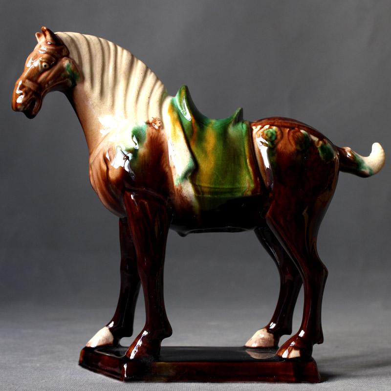 

Home Ornaments Chinese Tang Tri-color Glazed Ceramics War Horse Porcelain Statue Living Room Decoration Home Office Furnishings темно-коричневого кольору
