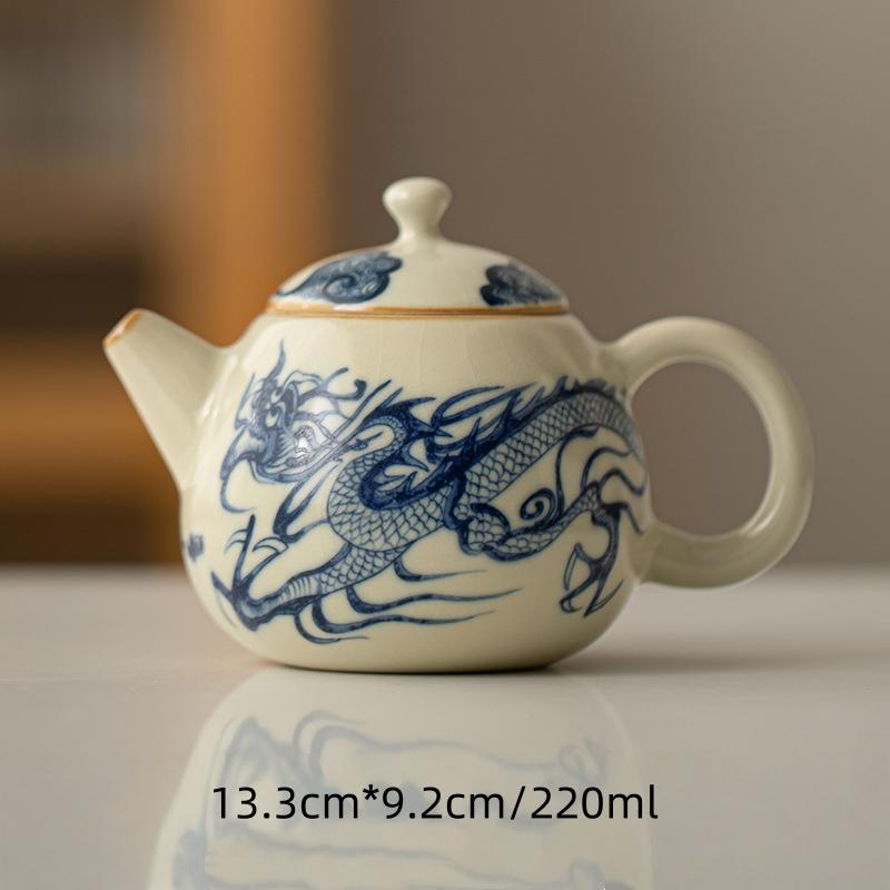 

Ru Kiln Blue and White Dragon Pattern Porcelain Teapot High-End Tea Bowl Tea Ceremony Set Hand-Held Teapot KungFu Tea Set