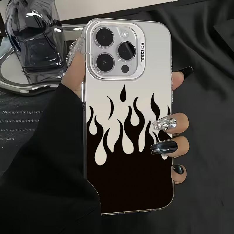 Fashion Black Flame Electroplate Silver IMD Phone Case For iPhone 11 12 13 14 15 16 Pro Max 7 8 Plus X XS Shockproof Back Cover