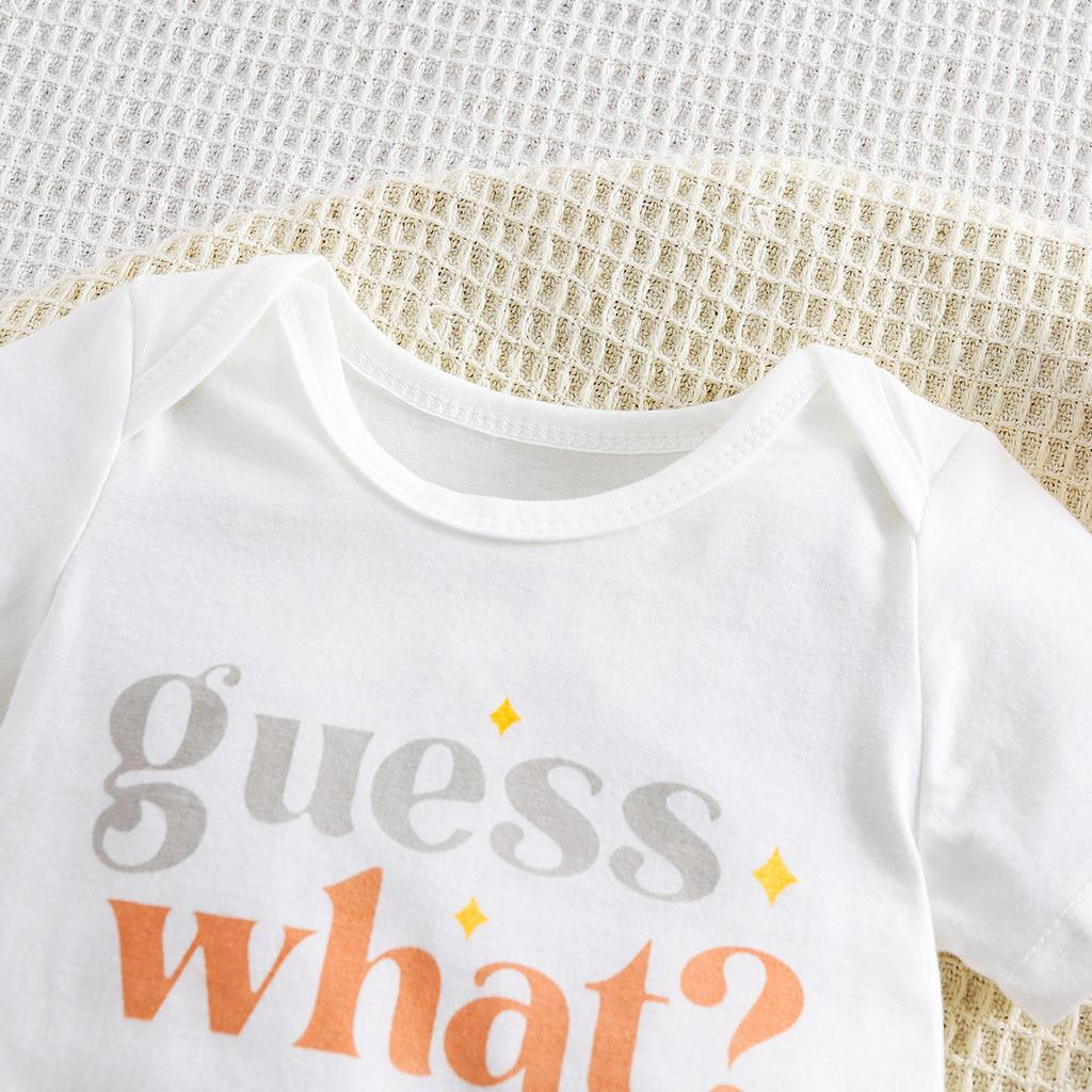 Baby Cute Alphabet Short Sleeve Cotton Bodysuit With Chick Print Pants and Hat Outfit Set