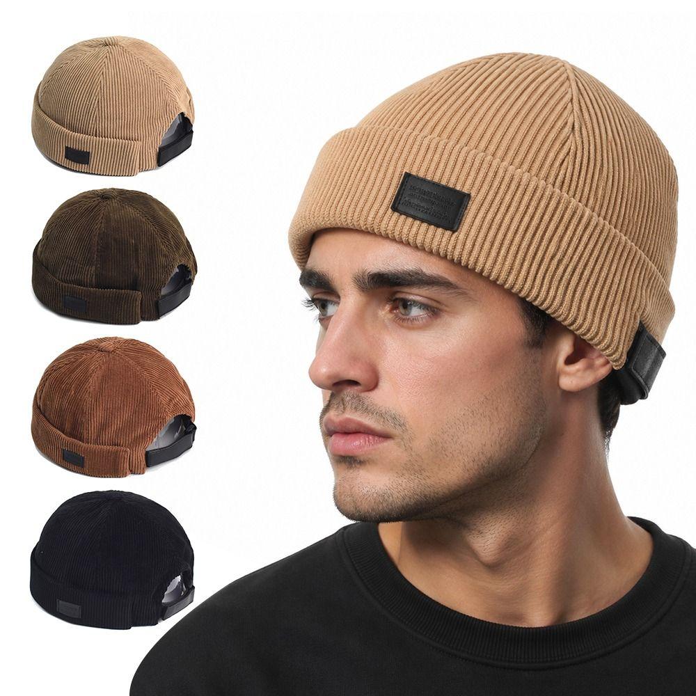 Adjustable Brimless Cap Soft Corduroy Dome Hat Casual Beanie Hat  Street Fashion Matching