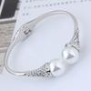 Stylish, Simple and Elegant Pearl Personality Women's Open Bracelet, Metal Sparkling Rhinestone Jewelry