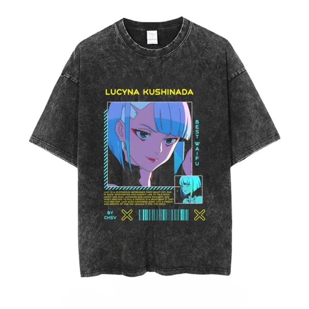 

Oversized Washed Black Short-Sleeve T-Shirt Featuring Cyberpunk: Edgerunners Rebecca Multi-Scene Portrait Graphic Print For Anime & Cyberpunk Fans XXXL