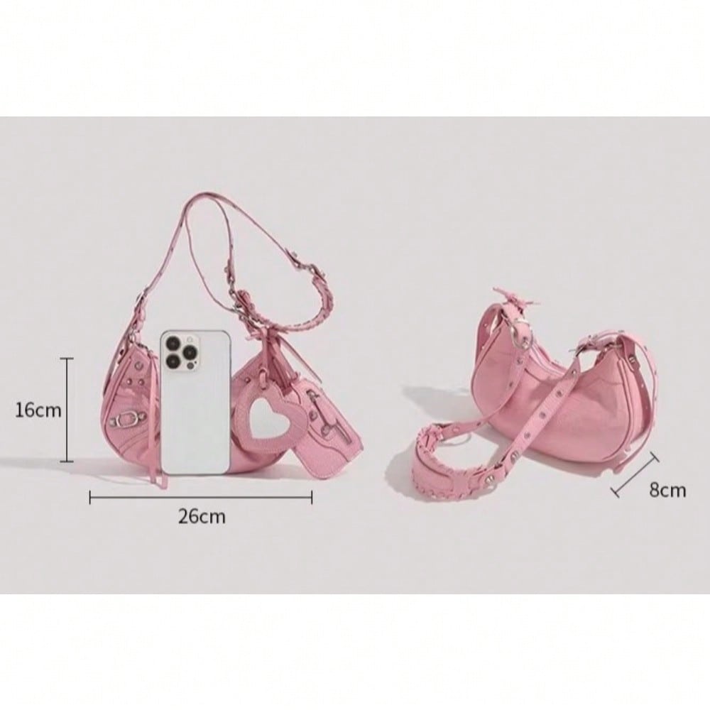Locomotive Armpit Bag Women's Pleated Crescent Bag, Rivet Tassel, Shoulder Crossbody Women's Bag