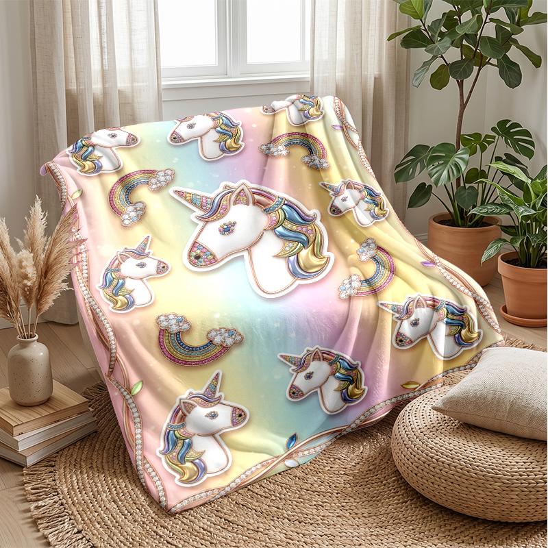 Elegant Black Unicorn Theme Blanket Lightweight Warm Flannel Blanket Decorative Throw Blanket for Home Decoration