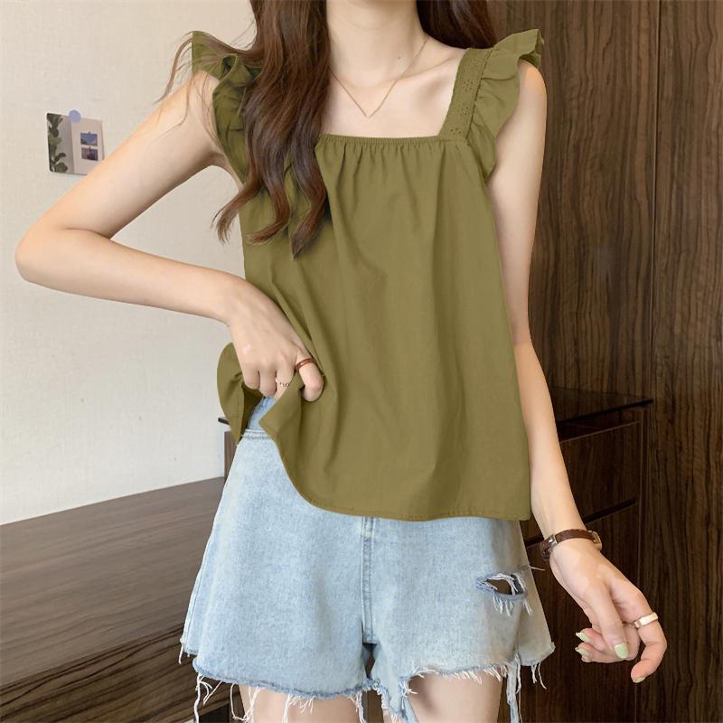 

ZANZEA Женские повседневные летние майки без рукавов с квадратным вырезом L армия зеленый
