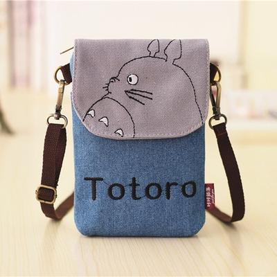 Borsa a tracolla da donna alla moda Borsa a tracolla in tela con stampa simpatico cartone animato Totoro Borsa a tracolla portamonete Portafoglio per cellulare