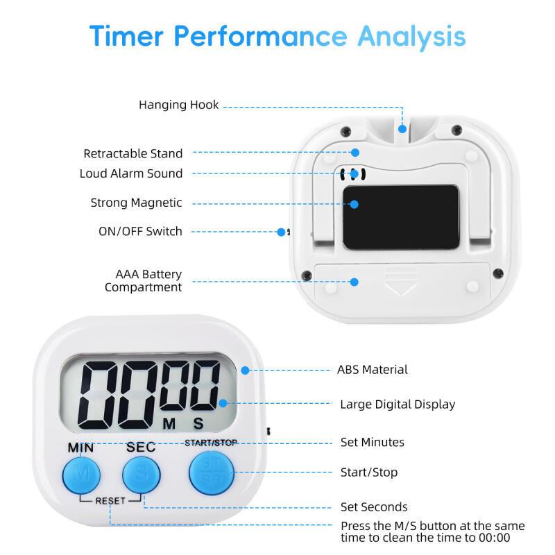 HdoorLink Magnetic LCD Digital Kitchen Countdown Timer Stopwatch With Stand Practical Cooking Baking Sports Alarm Clock Reminder Tools