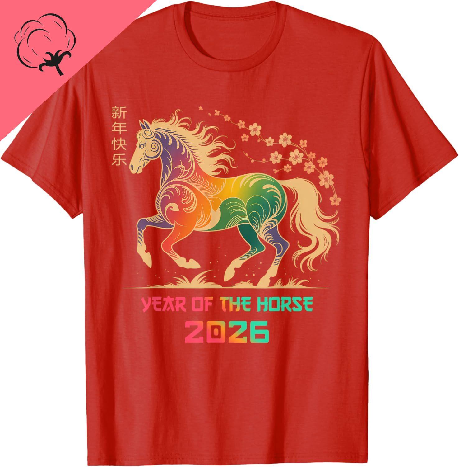 

2026 Chinese Zodiac Shengxiao Year of The Horse TShirt Creative Design New Year Men Women Fashion Crewneck 100 Cotton Tee S