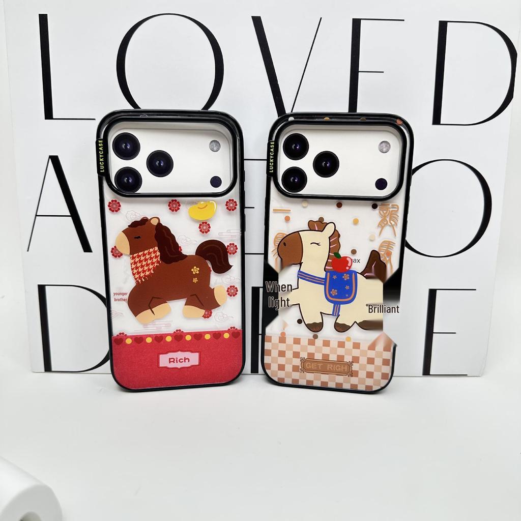 Trendy Energetic Cartoon Horse Case for iPhone 17 Pro Max/16 Pro - Anti-Fall Protection