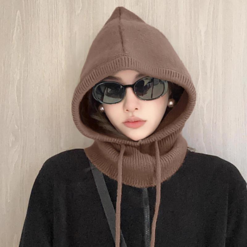 Korean Balaclava Hat Women'S Winter Warm Hat Scarf Couple Style Wool Knitted Hat