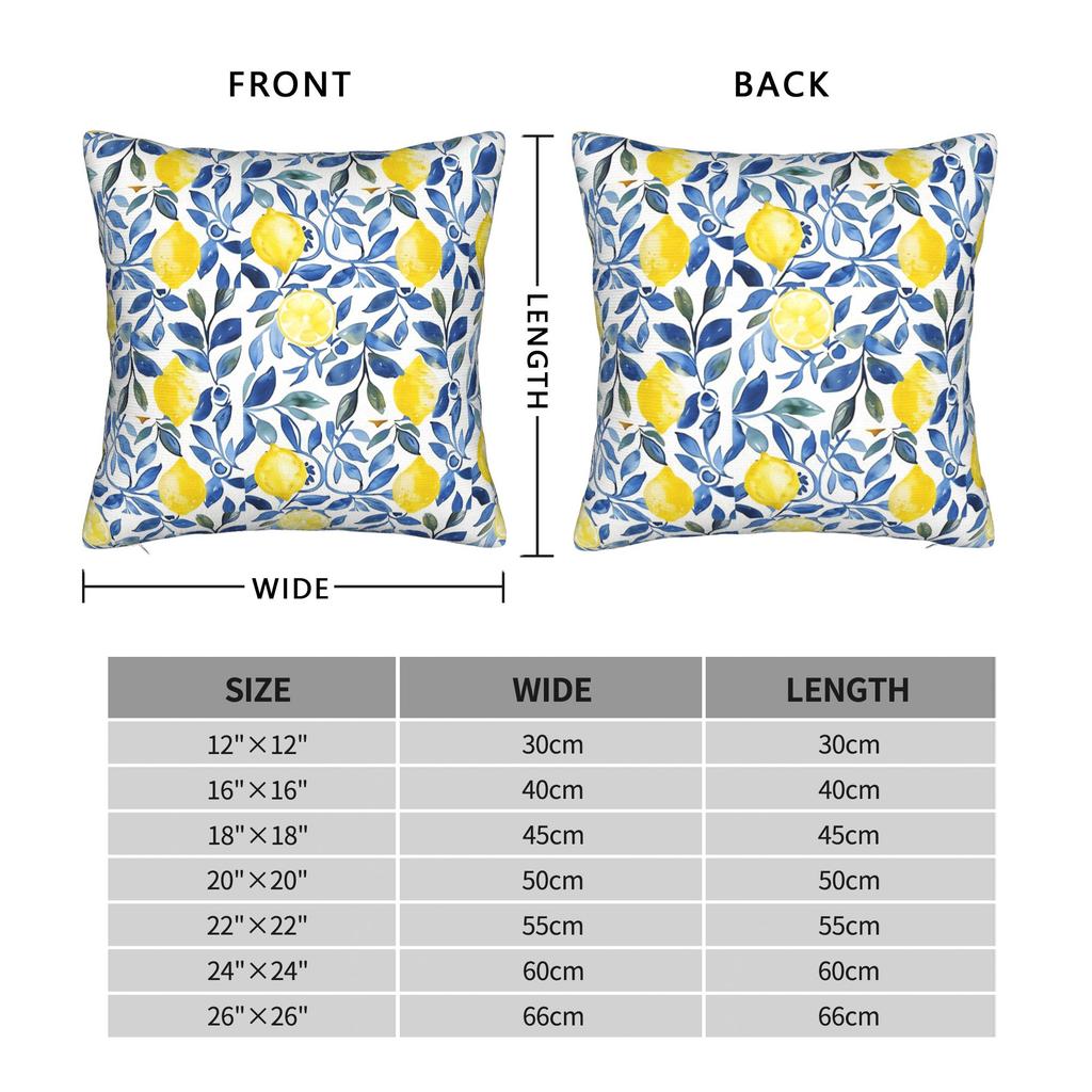 Lemon and Blue Pattern Pillow Case Custom Pillow Cover Retro Trendy Cushion Cover For Living Room Bed Chair