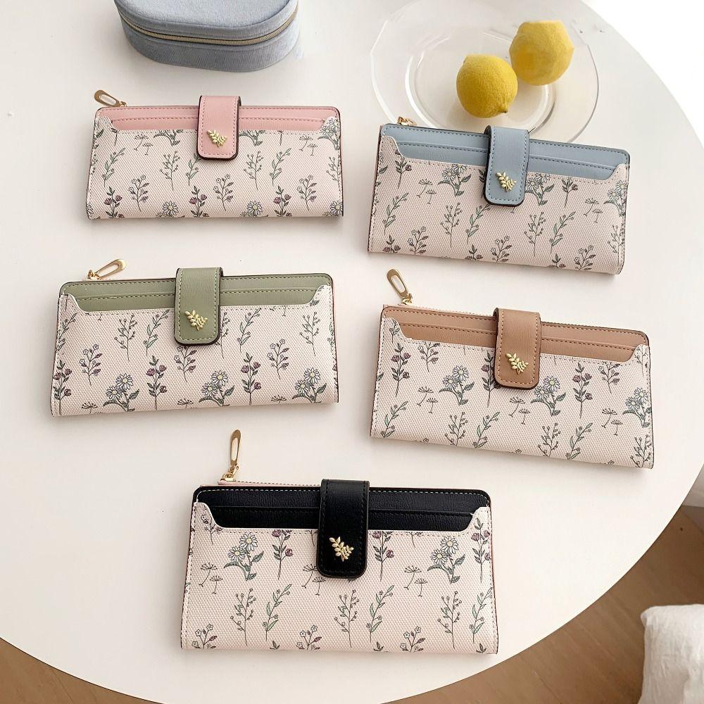 Printed Women Long Wallet Flower Multiple Cards Purse Organ Card Holder Two Fold Purse  Daily