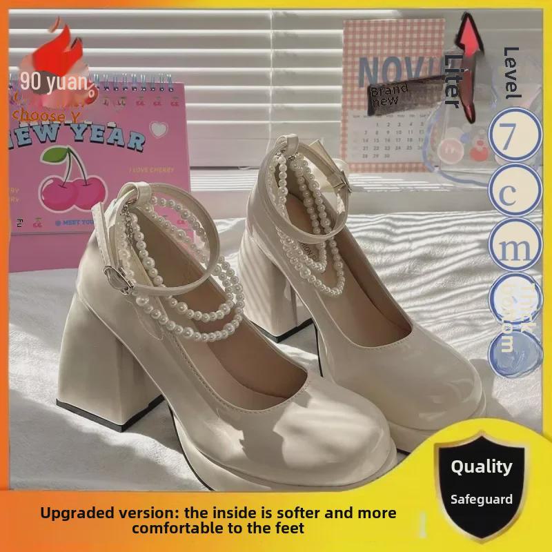 Tocuri înalte de domnișoară de onoare French Pearl Fairy Mary Jane - Platformă impermeabilă cu toc gros cu o singură cataramă