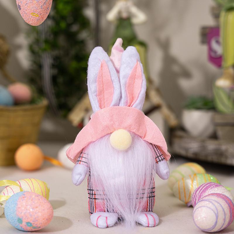 Pink Checkered Playful Easter Bunny Figurine Lovely Accent For Easter Celebrations And Decor