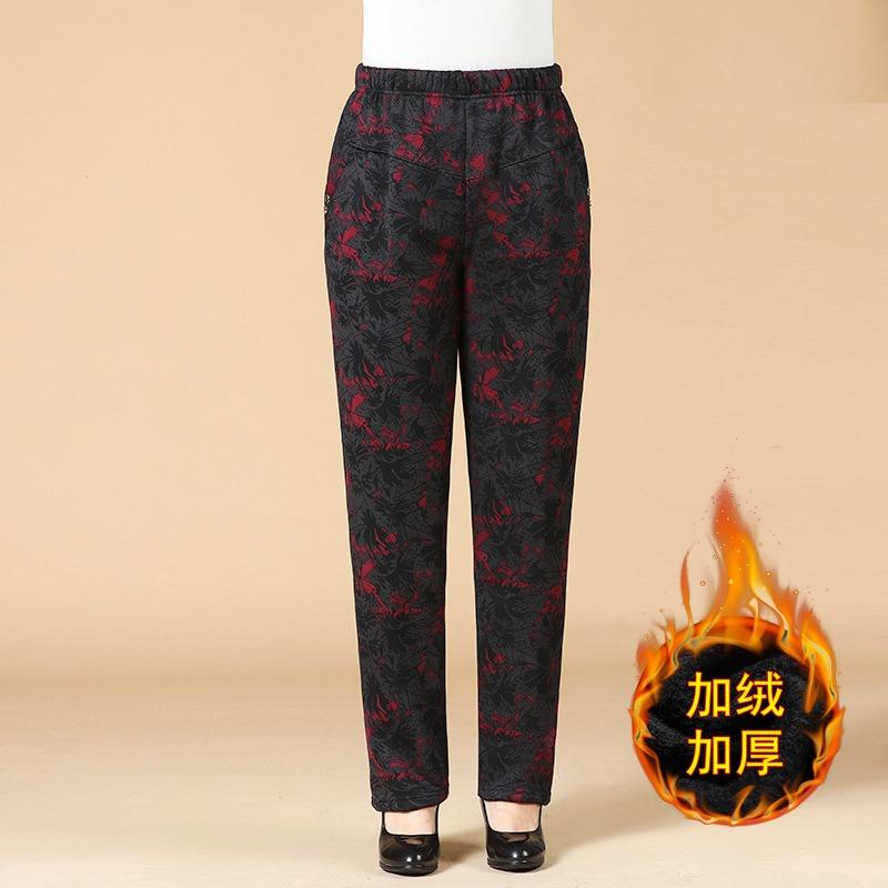 Medium and elderly women's pants autumn and winter trousers year old 0 mother cotton pants grandma straight thermal pants thickened warm