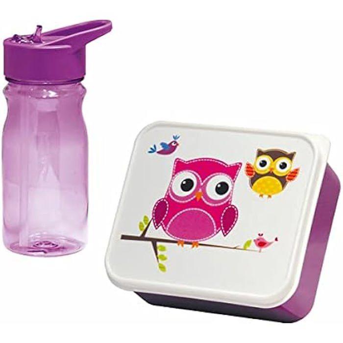 Ensemble boîte à lunch et bidon - Mondex - Hibou Rose - Rectangulaire - Pour enfant - Lave-vaisselle compatible