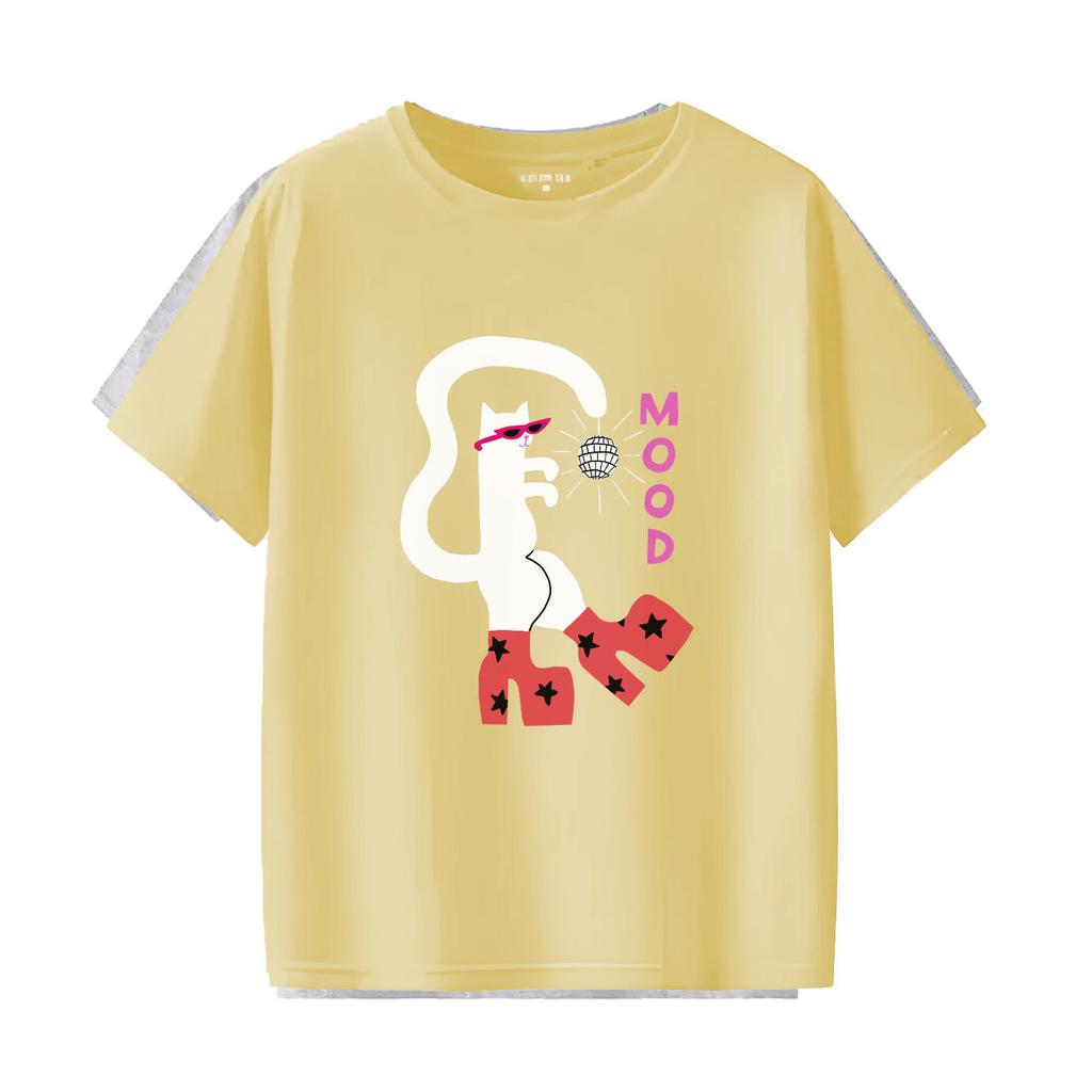 Fun Dancing Cat Printed Tshirt Casual Short Sleeve Suitable for Four Seasons Fashion Versatile Womens Tshirt