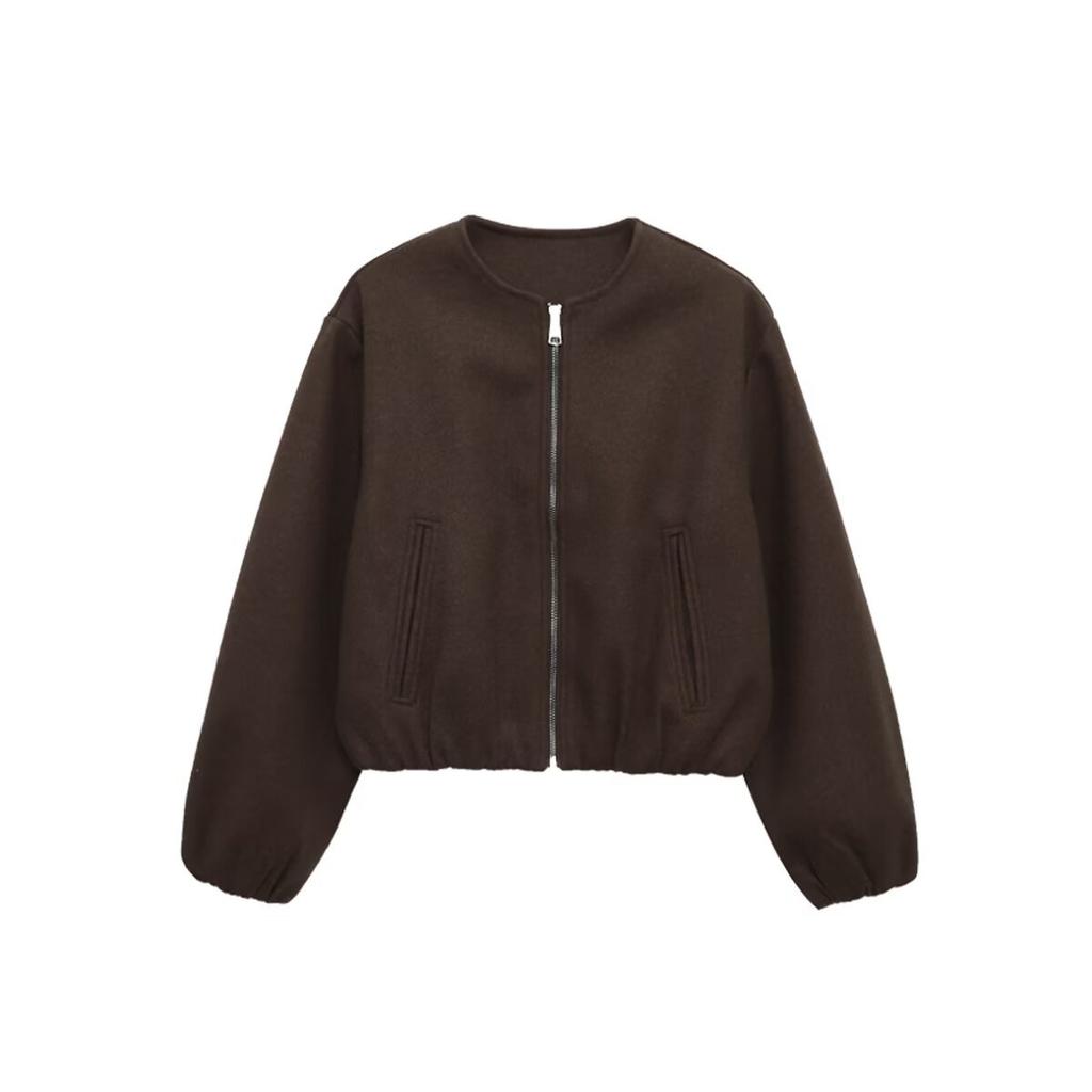 Cross-border European and American foreign trade spring and autumn women's clothing new fashionable versatile solid color soft bomber jacket
