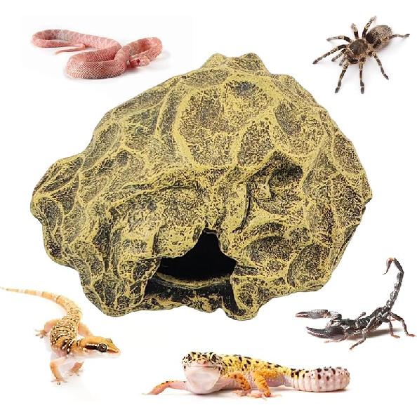 Resin Reptile Hide Cave,Leopard Gecko Cave Hideout Reptiles Habitat Tree Stump Decor Lizard Tank Climbing Ramp Basking Platform Accessories for Gecko