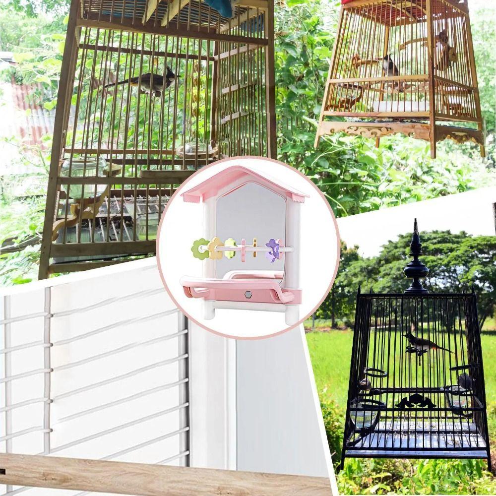Anti-slip Bird Mirror with Perch Wear-resisting Bird Cage Toys Parrot Mirror Toy  Balconies