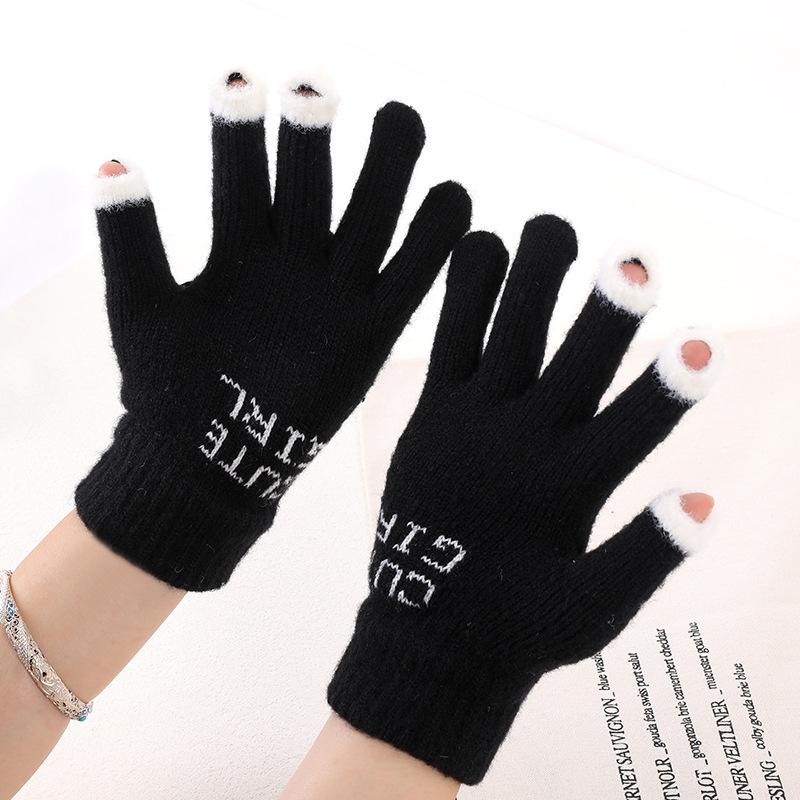 Kobiety Mężczyźni Zimowe Dzianinowe Pełne Rękawiczki Rękawiczki Unisex Solidne Rękawiczki Do Ekranów Dotykowych Outdoor Ciepłe Rękawiczki Do Jazdy Na Rowerze