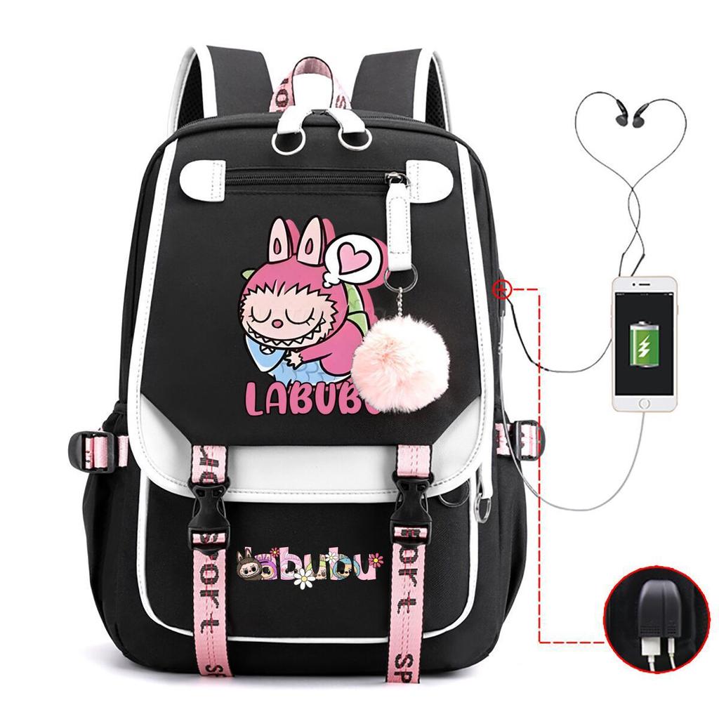 Cute LABUBU cartoon printed backpack for junior high school students with large capacity ins wind school bag