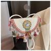 Holiday National Design Shoulder Bag Women's Spring New Popular Contrasting Color Knitted Portable Oblique Span Small Bag