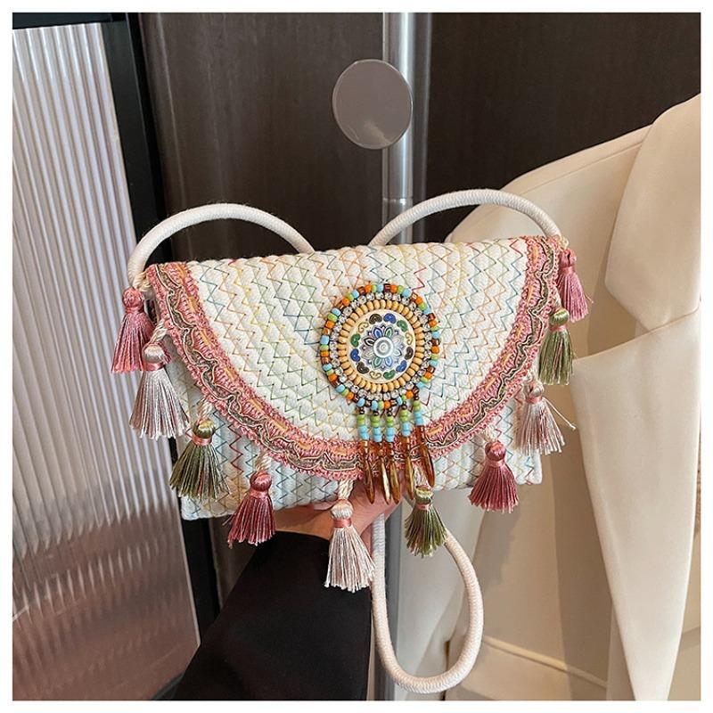 Holiday National Design Shoulder Bag Women's Spring New Popular Contrasting Color Knitted Portable Oblique Span Small Bag