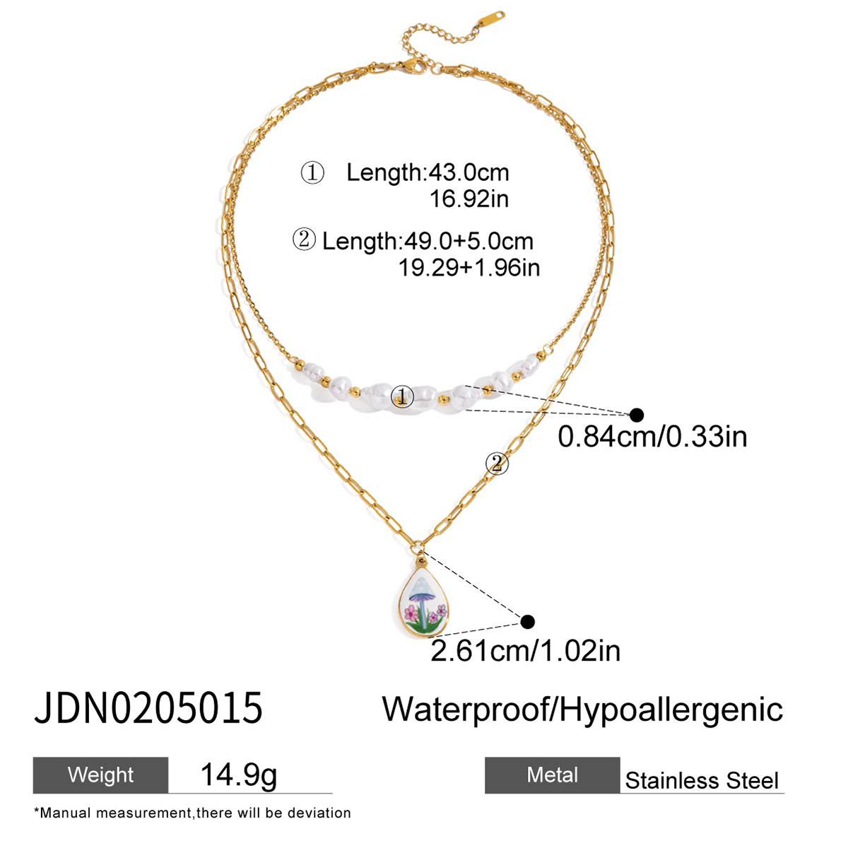 

Youthway Glass Pearls Double Layers Chain Mushroom Pendant Necklace Stainless Steel Women Jewelry For New Style