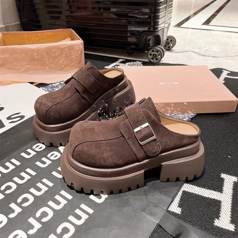 Wear Retro Versatile Small Man Height Increase with Slippers Women 2025 Winter Muffin Thick-bottomed Bag Head Half Slippers Tide Hundred