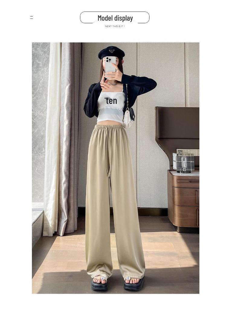 Women's Satin High-Waisted Acetate Wide-Leg Pants - Sun Protection Cool Ice Silk Drape for Short People