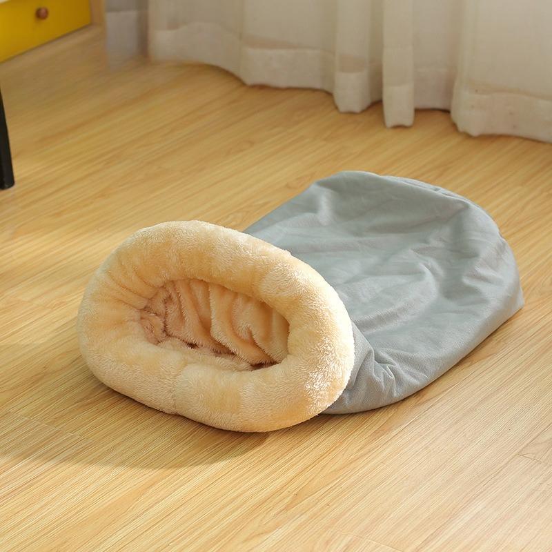 

1pc Vintage Semi-Enclosed Cat Bed - Warm Washable Small/Medium Nest,Beige Plush Interior, Autumn/Winter Indoor Outdoor Cat House серый